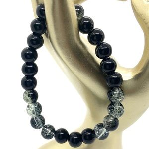 [Shadow Weaver] Black Agate and glass crackle Beaded Bracelet